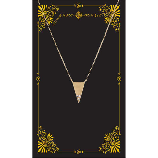 16" Gold Triangle with Clear Crystal Accents  Necklace, , 3" Ext