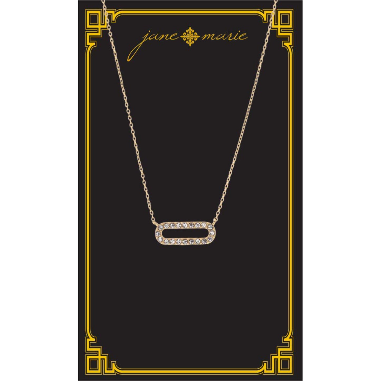 16" Clear Crystal Sideways Open Oval Necklace, , 3" Ext