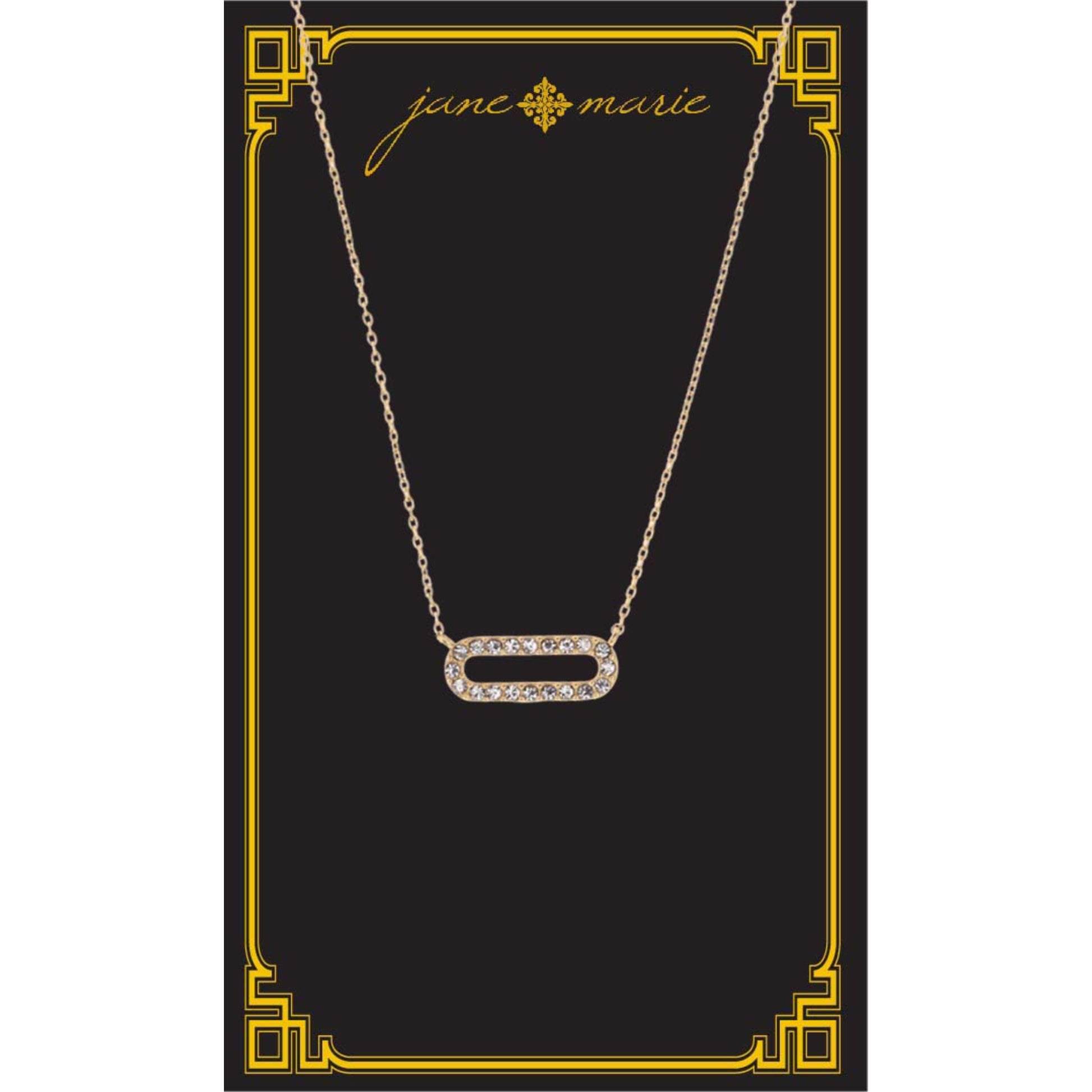 16" Clear Crystal Sideways Open Oval Necklace, , 3" Ext