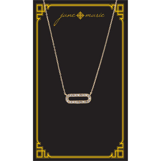 16" Clear Crystal Sideways Open Oval Necklace, , 3" Ext