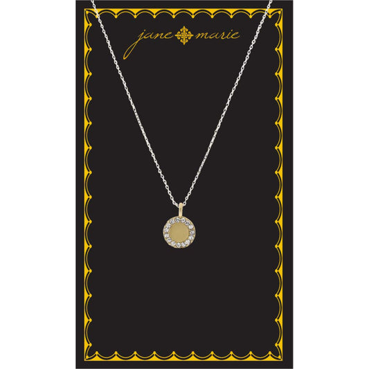 16" Gold Disk with Clear Crystal Edging  Necklace, , 3" Ext