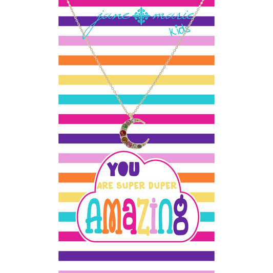 Kids 14" Multi Crystal Crescent Necklace, 3" Ext