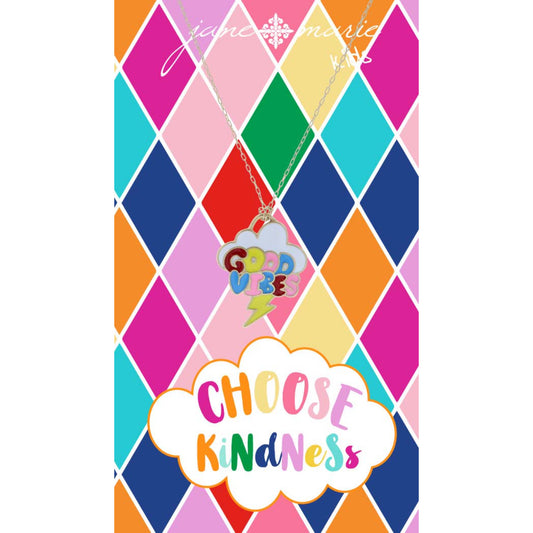 Kids 14" Enamel "Good Vibes"  Cloud Necklace, 3" Ext