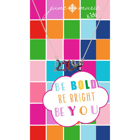Kids 14" Multi Crystal "Love" Necklace, 3" Ext