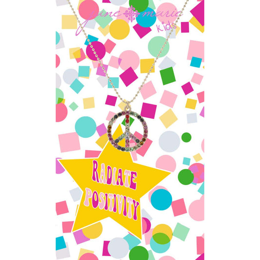 Kids 14" Multi Crystal Peace Sign Necklace, 3" Ext