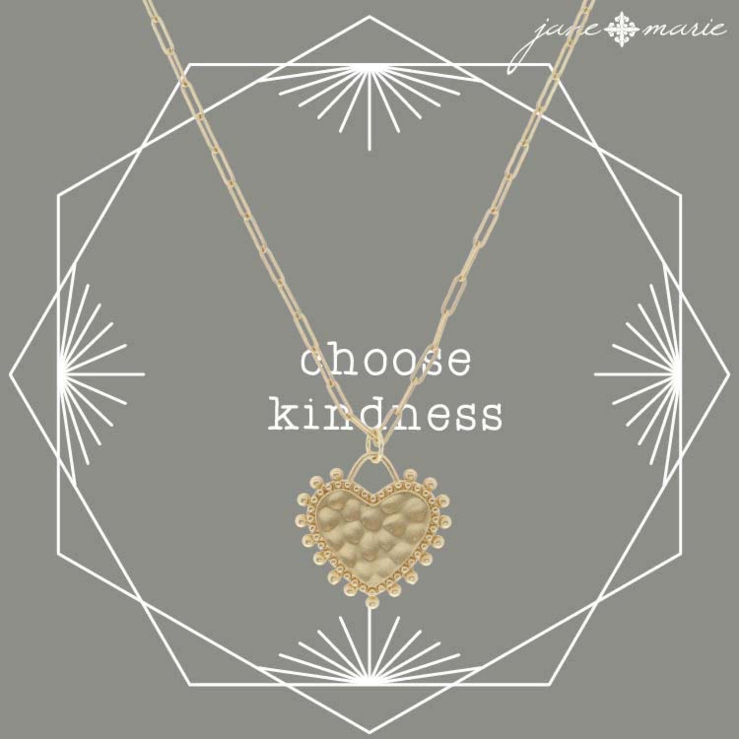 16" Gold Textured Heart with Outer Studs Necklace, 3" Ext