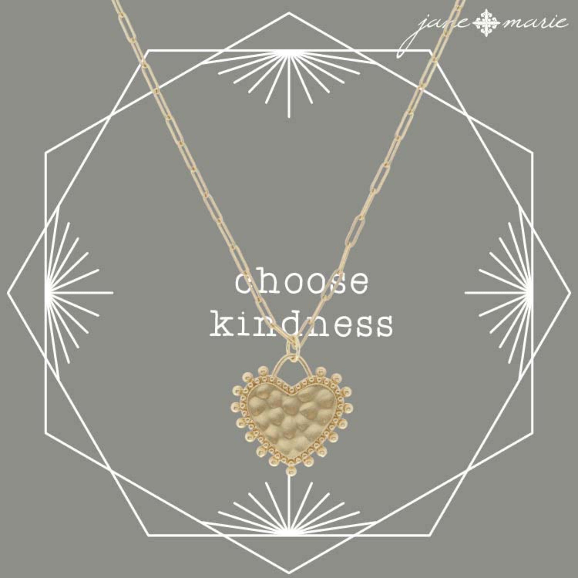 16" Gold Textured Heart with Outer Studs Necklace, 3" Ext