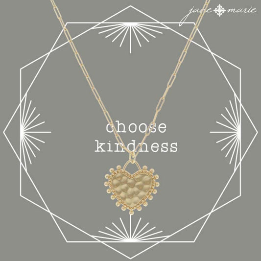 16" Gold Textured Heart with Outer Studs Necklace, 3" Ext