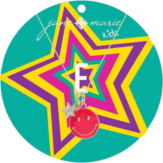 Kids 14" Happy Face, Hot Pink & Yellow with Star "E" Necklace, 3" Ext