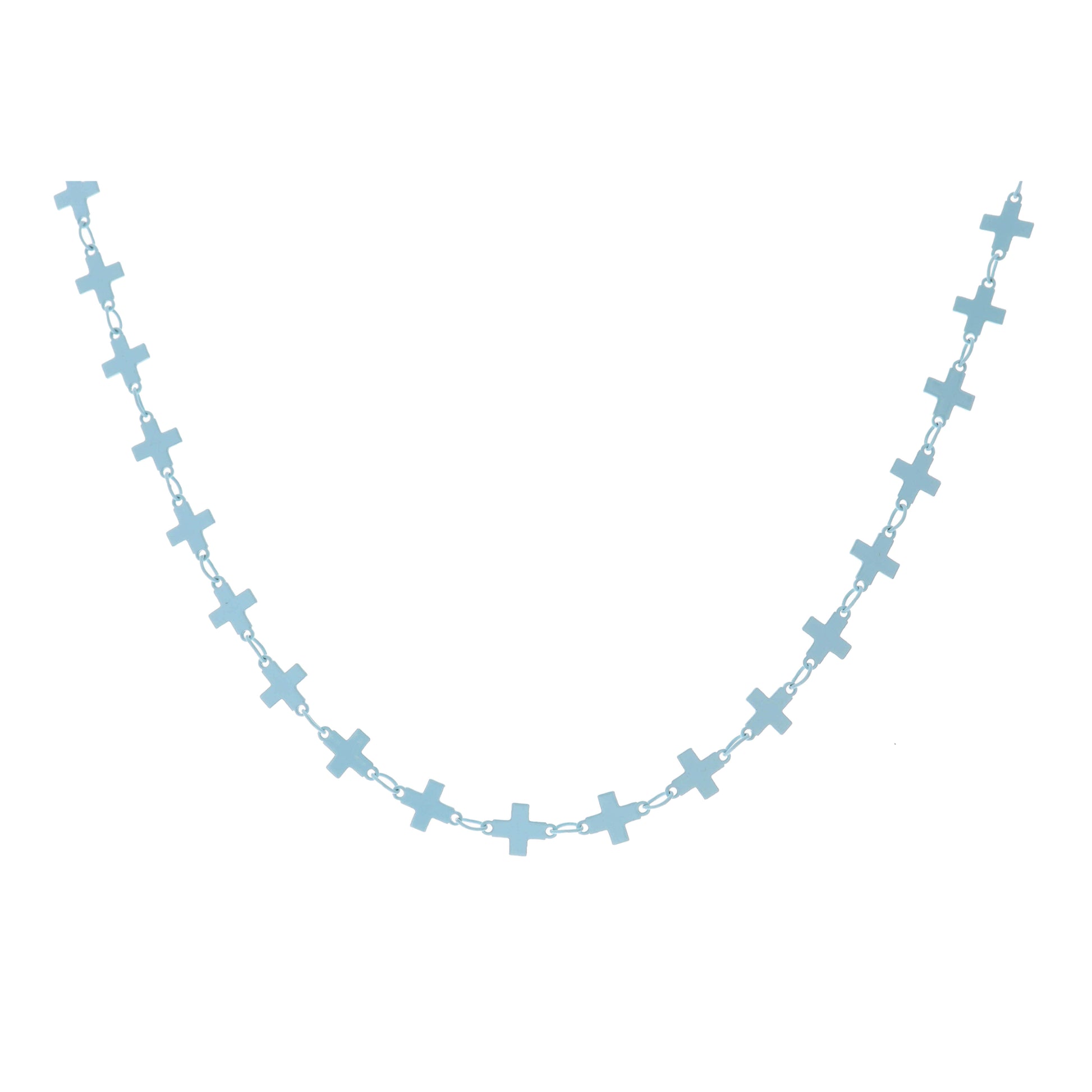 Kids 14" Light Blue Metal Crosses Necklace, 3" Ext