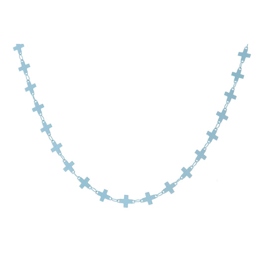 Kids 14" Light Blue Metal Crosses Necklace, 3" Ext