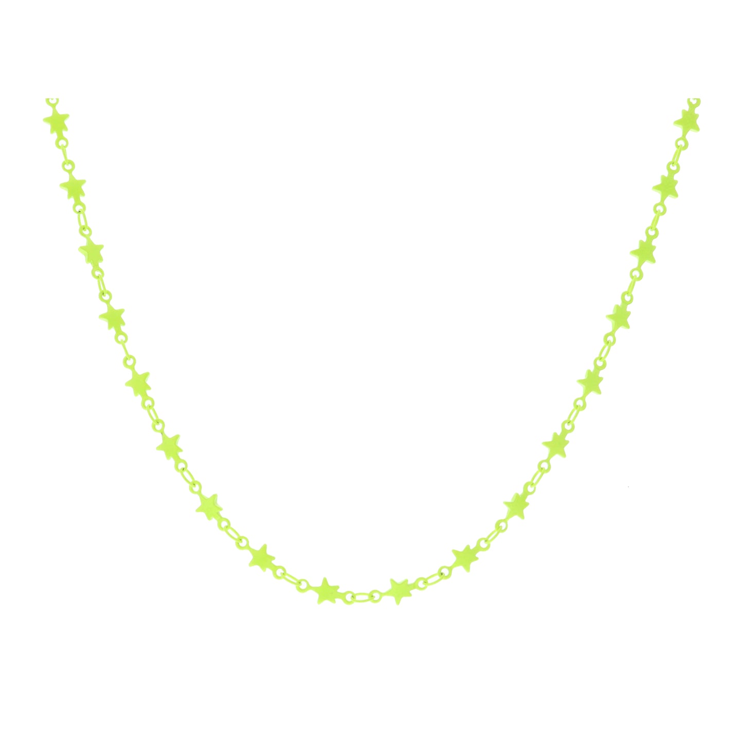 Kids 14" Neon Yellow Metal Stars Necklace, 3" Ext