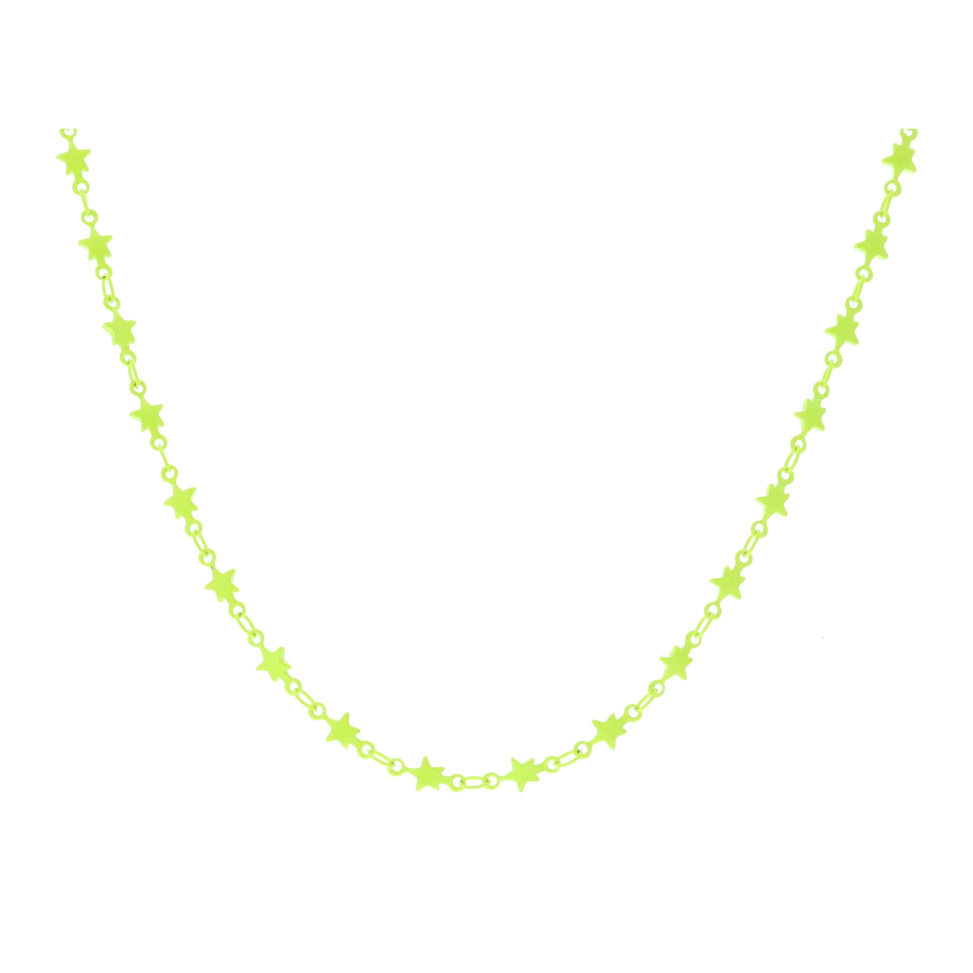 Kids 14" Neon Yellow Metal Stars Necklace, 3" Ext