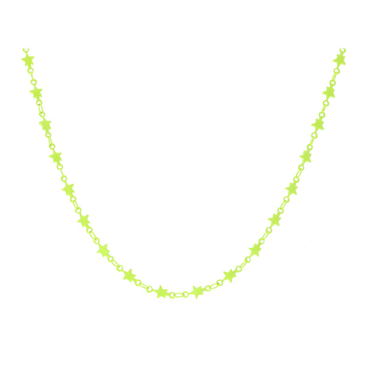 Kids 14" Neon Yellow Metal Stars Necklace, 3" Ext