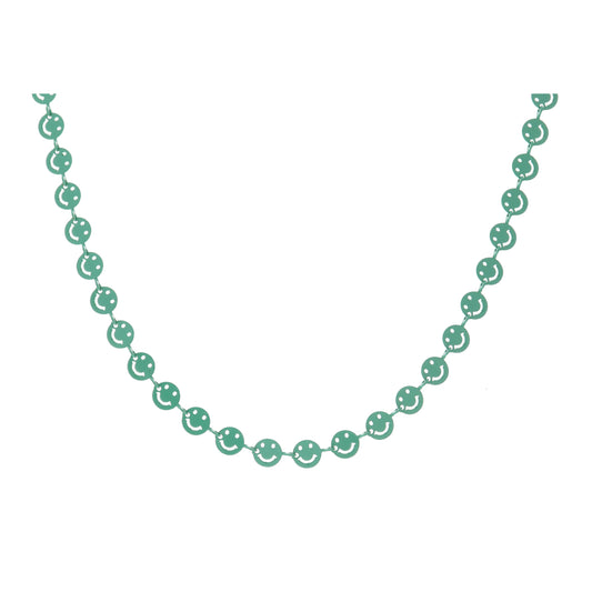 Kids 14" Teal Metal Happy Faces Necklace, 3" Ext
