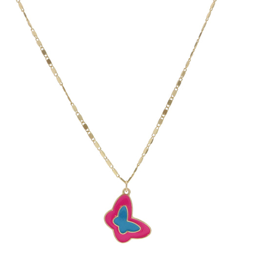 Kids 14" Pink & Blue Enamel  Butterfly Necklace , 3" Ext