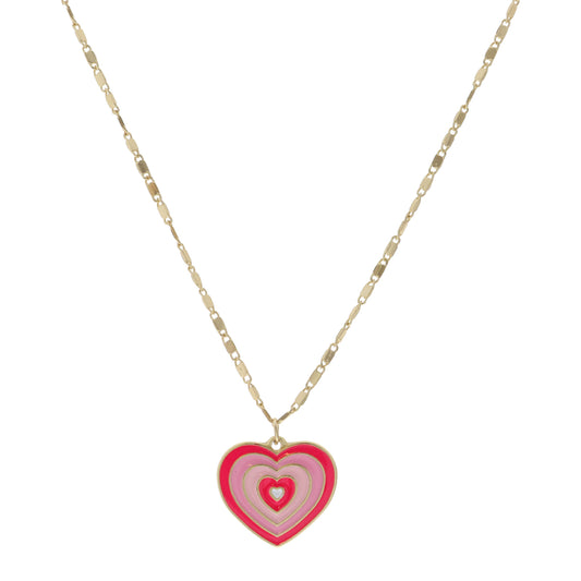 Kids 14" Multi Pink Enamel Heart  Necklace , 3" Ext