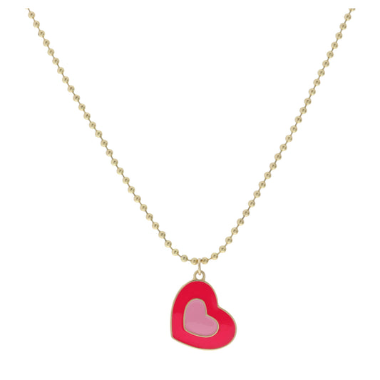 Kids 14" Pink Enamel Heart Necklace , 3" Ext