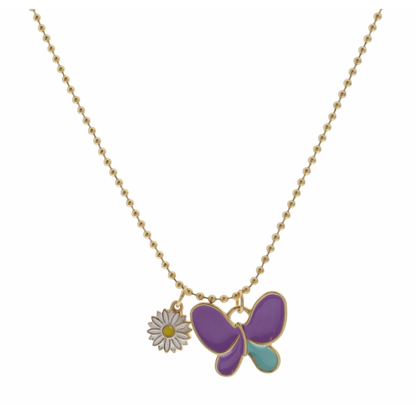 Kids 14" Small Flower with Lavender Butterfly  Necklace