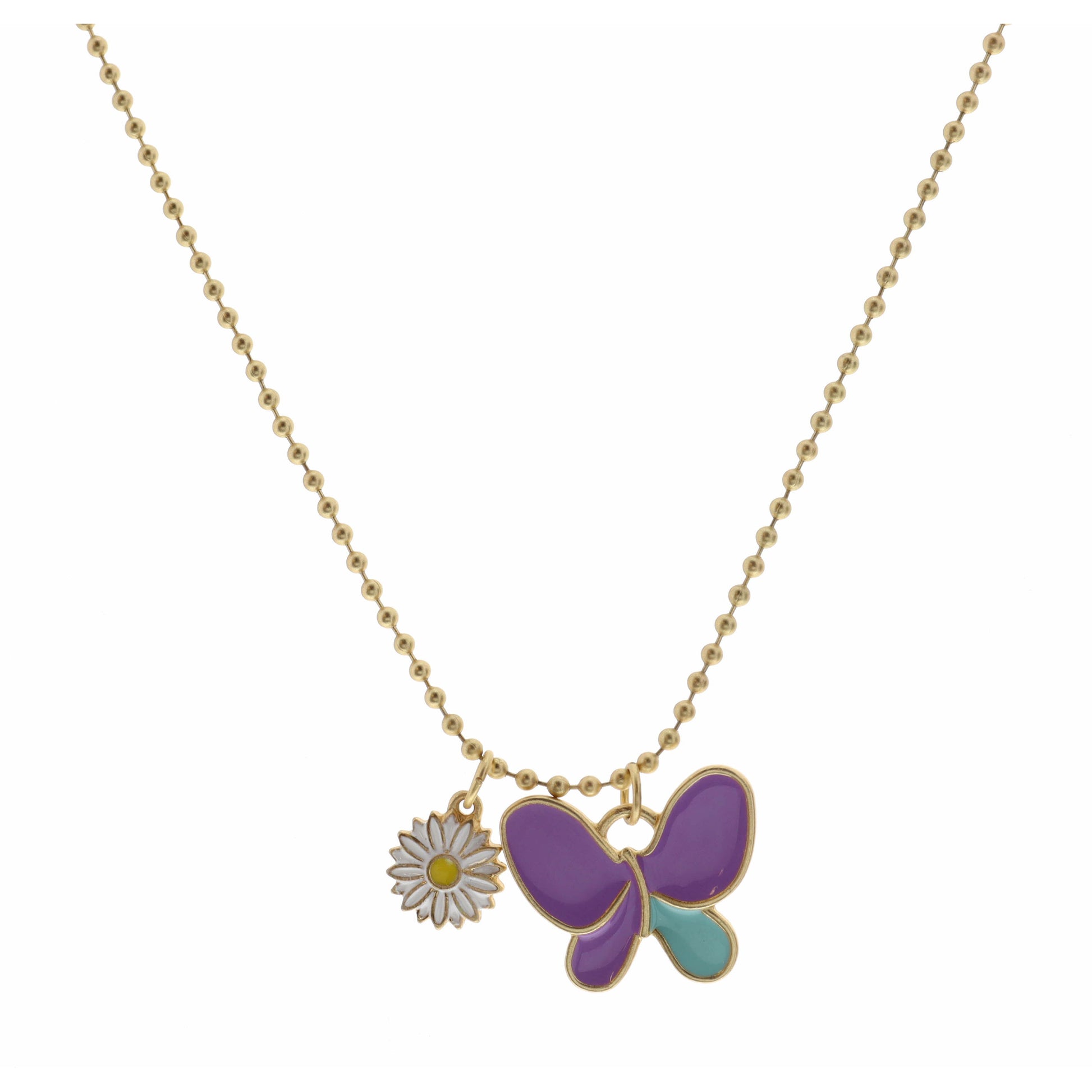 Kids 14" Small Flower with Lavender Butterfly  Necklace