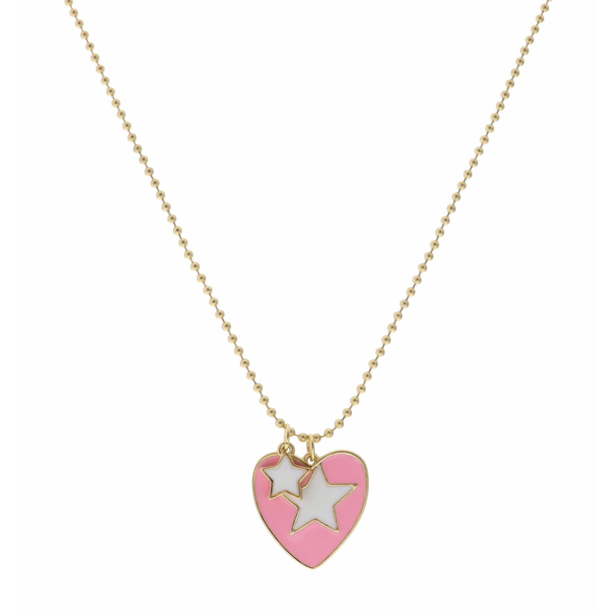 Kids 14" White Star on Pink Heart Disc with Small White Star Necklace