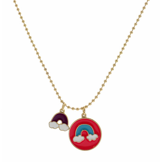Kids 14" Turquoise Rainbow on Hot Pink Disc with Purple Rainbow  Necklace