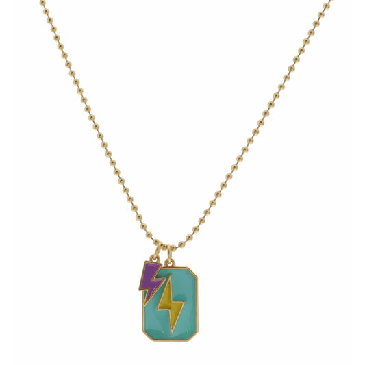 Kids 14" Lightning Bolt on Turquoise with Lavender Lightning Bolt Necklace