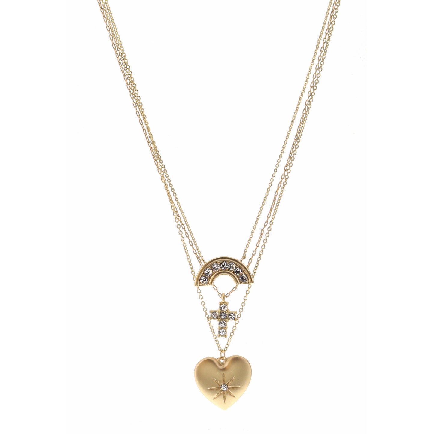 15", 16", 17" Crystal Rainbow and Cross, Crystal Heart Necklace, 3" Ext