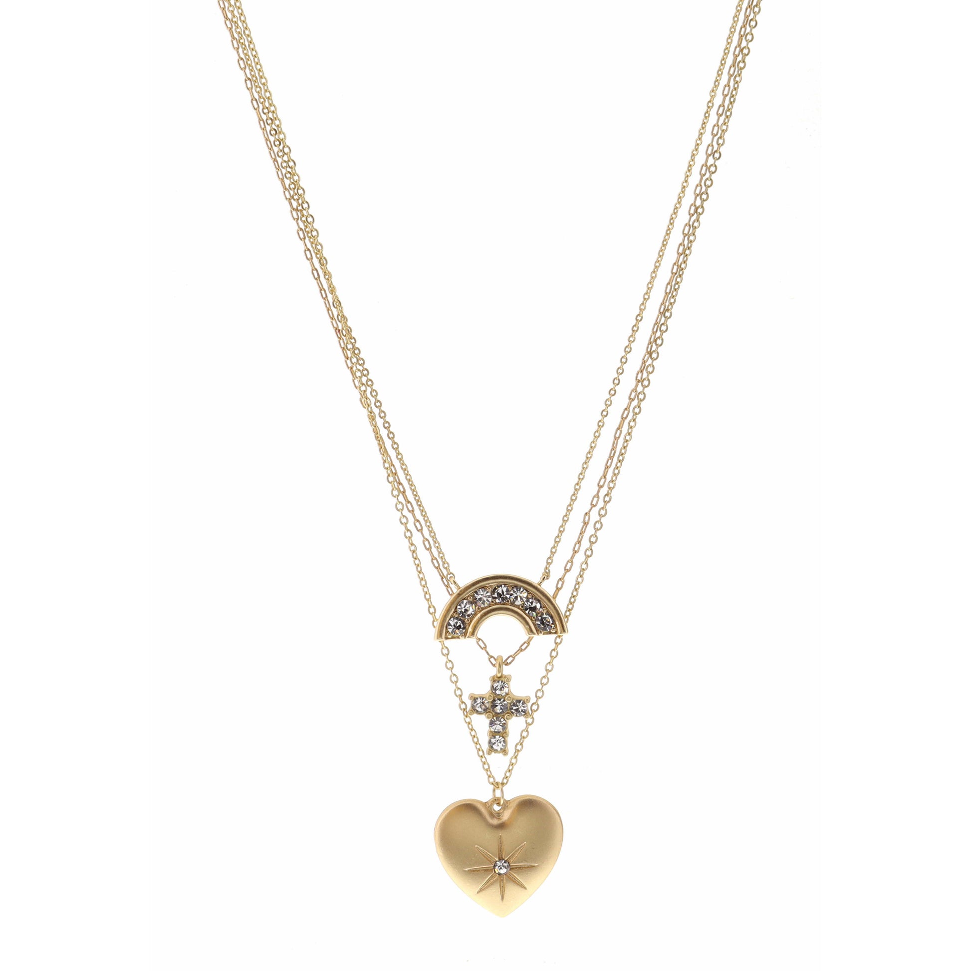 15", 16", 17" Crystal Rainbow and Cross, Crystal Heart Necklace, 3" Ext