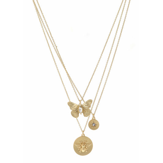 15", 16", 17" Butterfly, Disk with Crystal , Bee Disk Necklace, 3" Ext