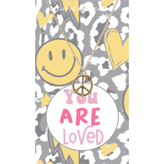 Kids 16" Peace Sign with Pink Crystal Accent Necklace, 3" Ext