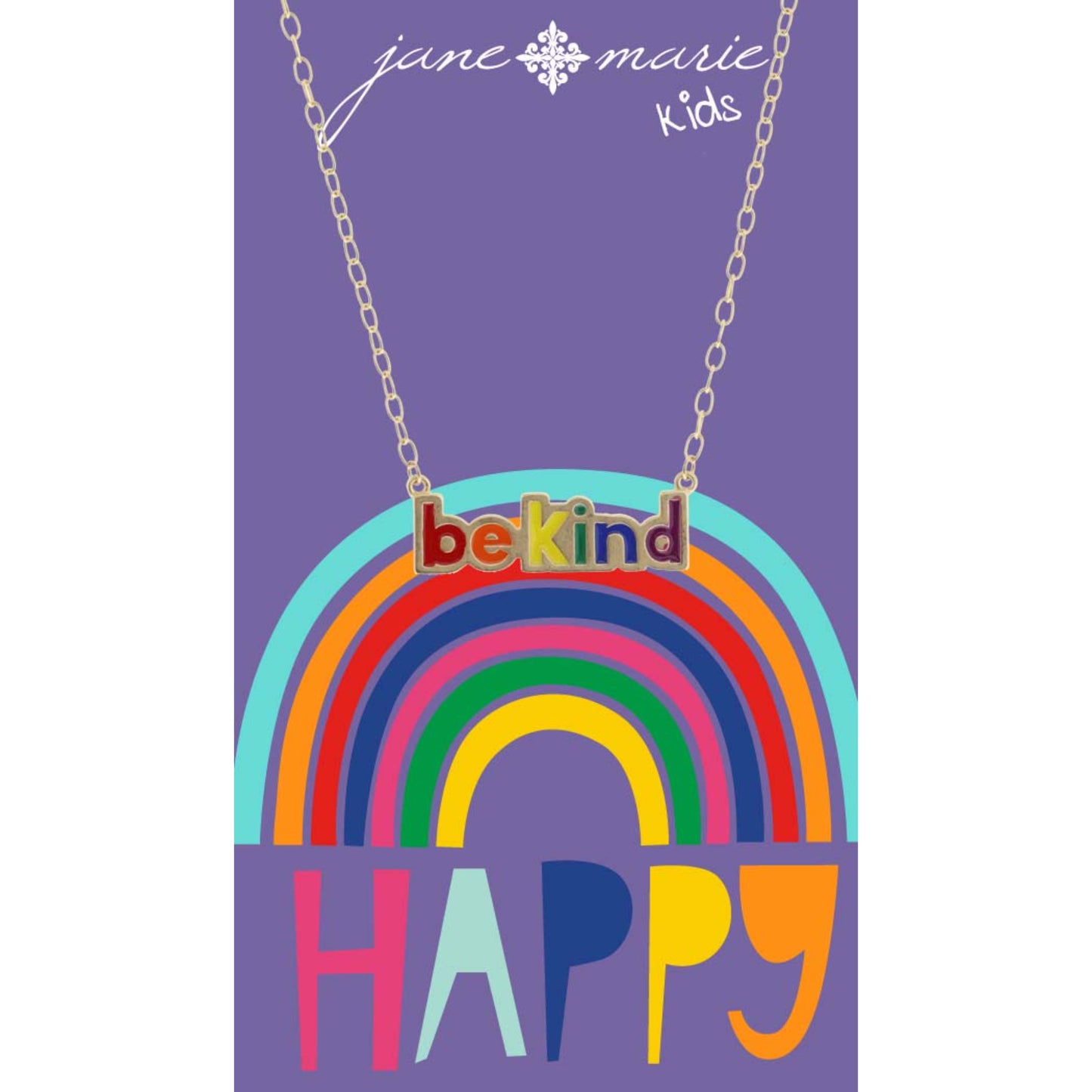 Kids 16" "Be Kind" Rainbow Colored Necklace, 3" Ext