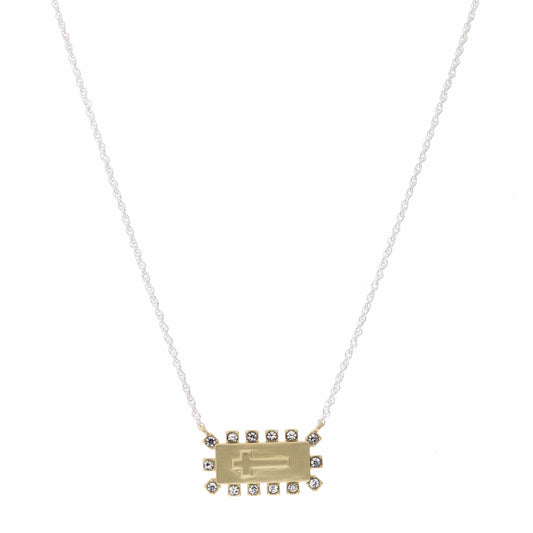 16"  Rectangle with Cross and Crystal Accents Necklace, 3" Ext