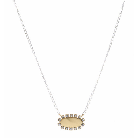 16"  Sideways Pointed Oval with Crystal Accents Necklace, 3" Ext
