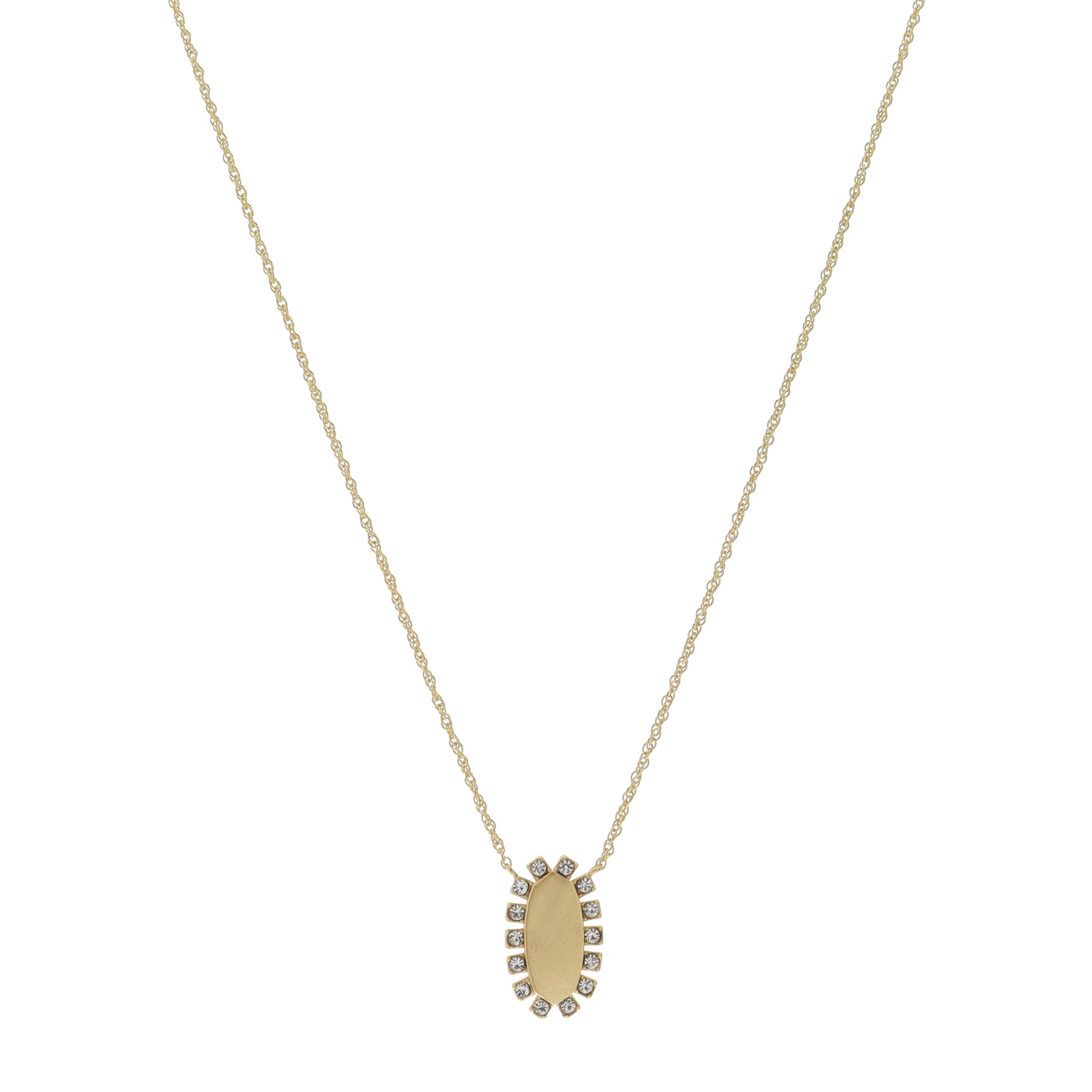 16"  Pointed Oval with Crystal Accents Necklace, 3" Ext