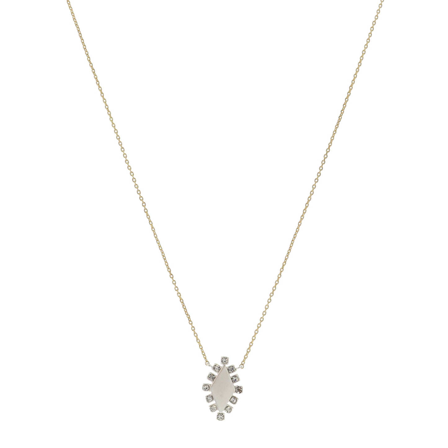 16"  Silver Diamond Oval with Crystal Accents Necklace, 3" Ext