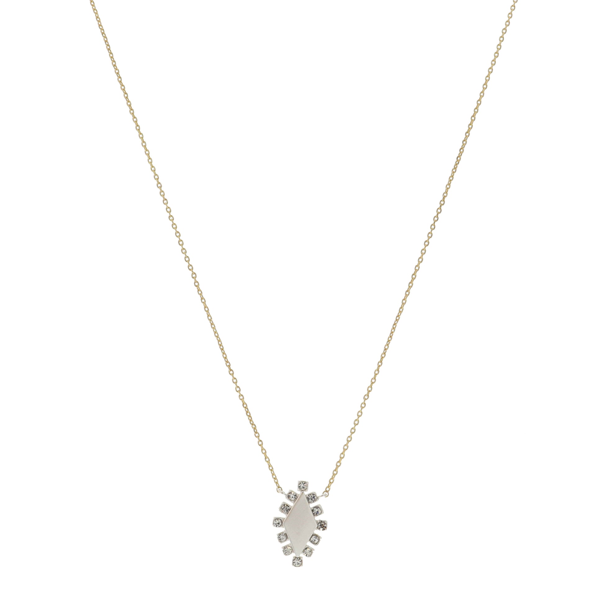 16"  Silver Diamond Oval with Crystal Accents Necklace, 3" Ext