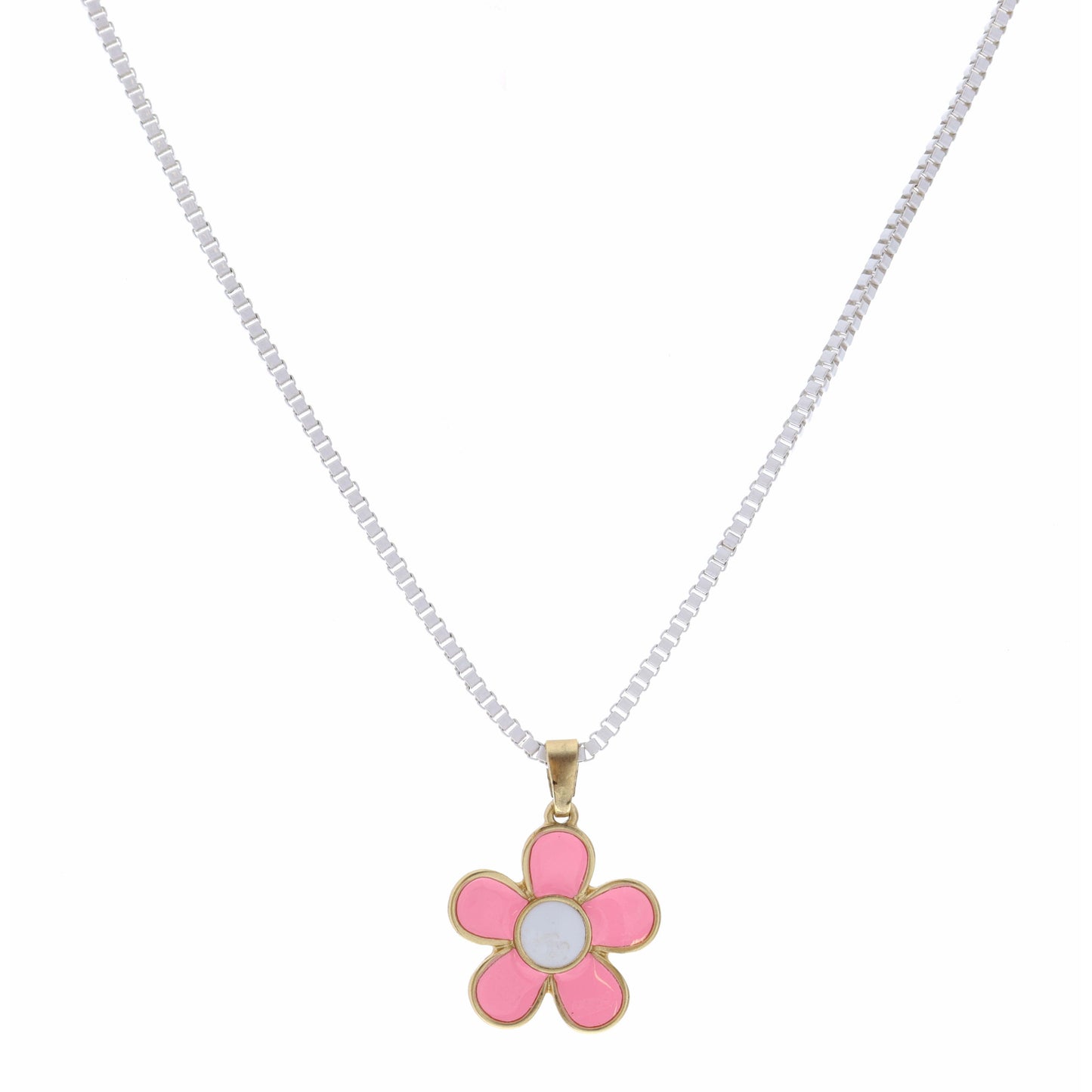 Kids 14" Pink and White Flower Necklace, 3" Ext