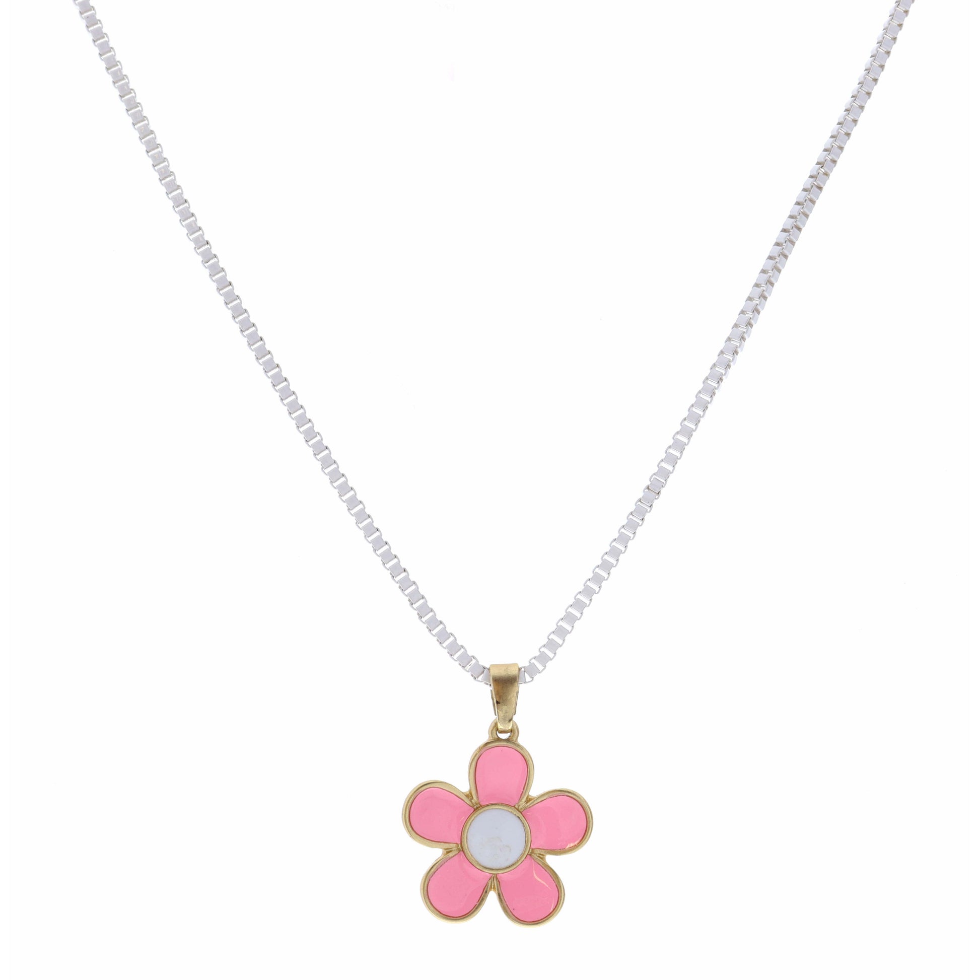 Kids 14" Pink and White Flower Necklace, 3" Ext