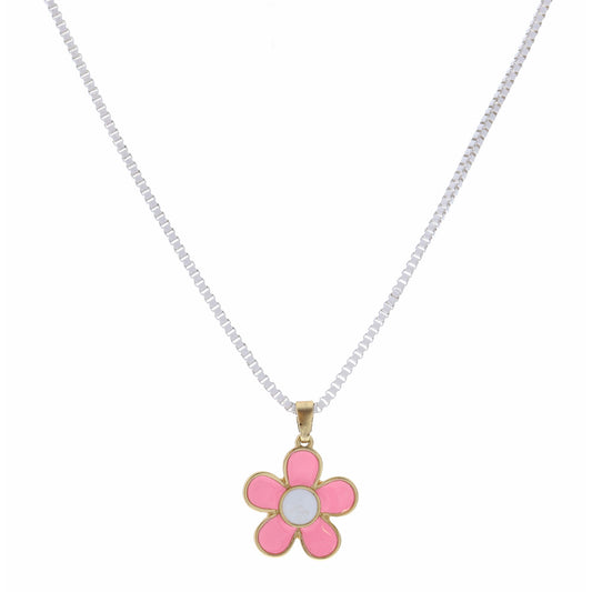 Kids 14" Pink and White Flower Necklace, 3" Ext