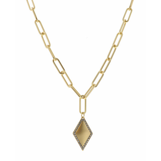 16" Diamond Shape with Crystal Outline Necklace, 3" Ext