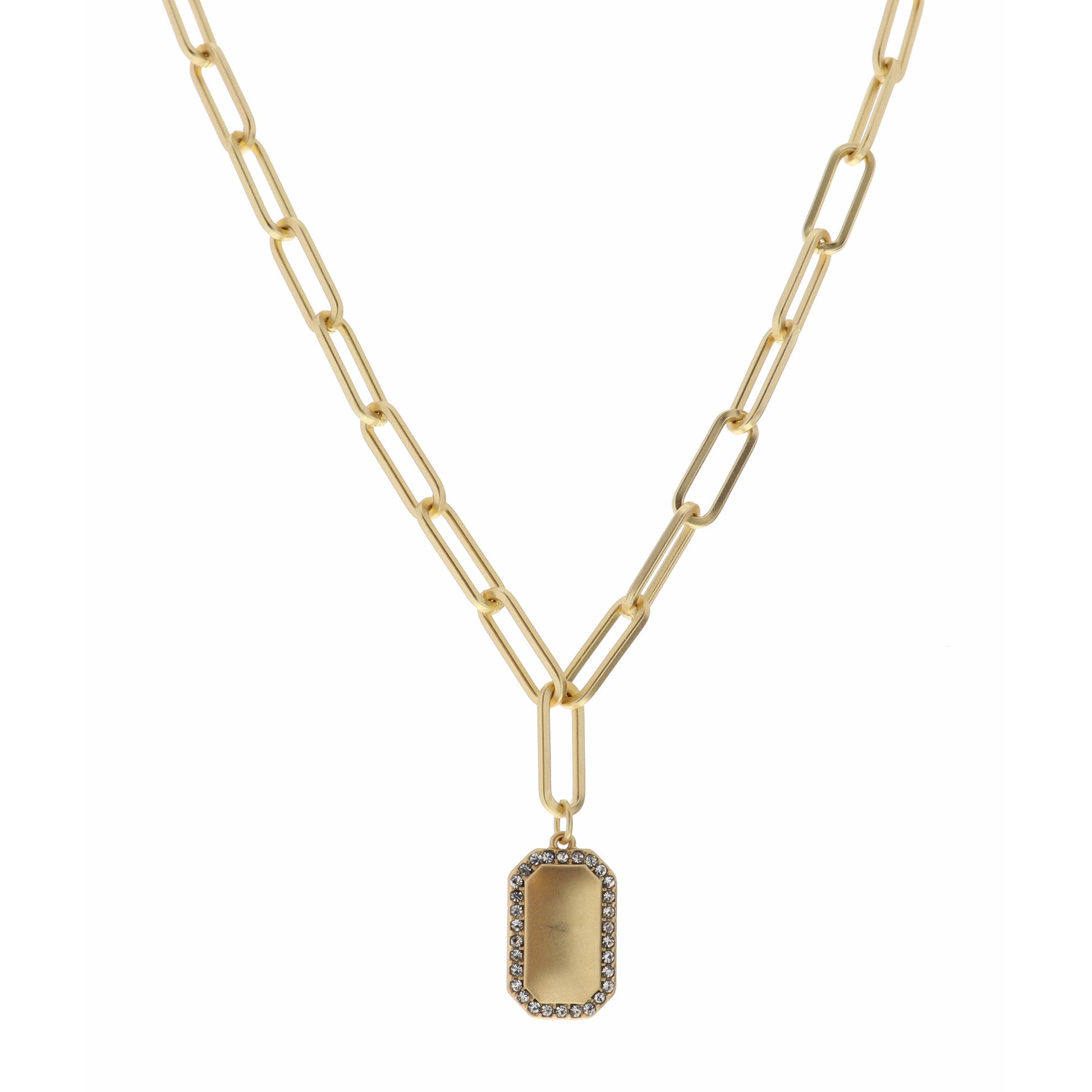 16" Rectangle with Crystal Outline Necklace, 3" Ext