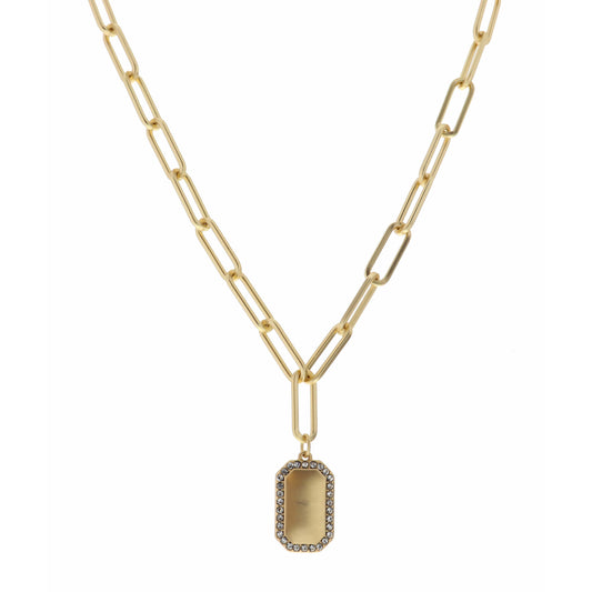 16" Rectangle with Crystal Outline Necklace, 3" Ext
