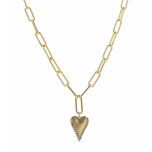 16" Heart with Crystal Outline Necklace, 3" Ext
