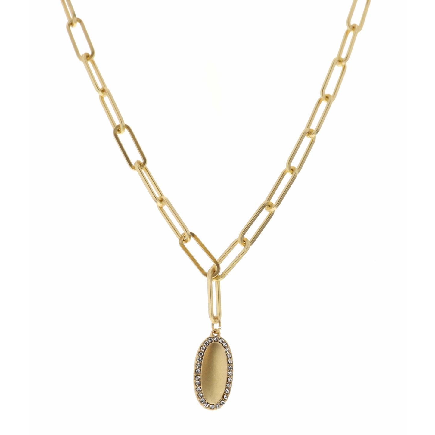 16" Oval with Crystal Outline Necklace, 3" Ext