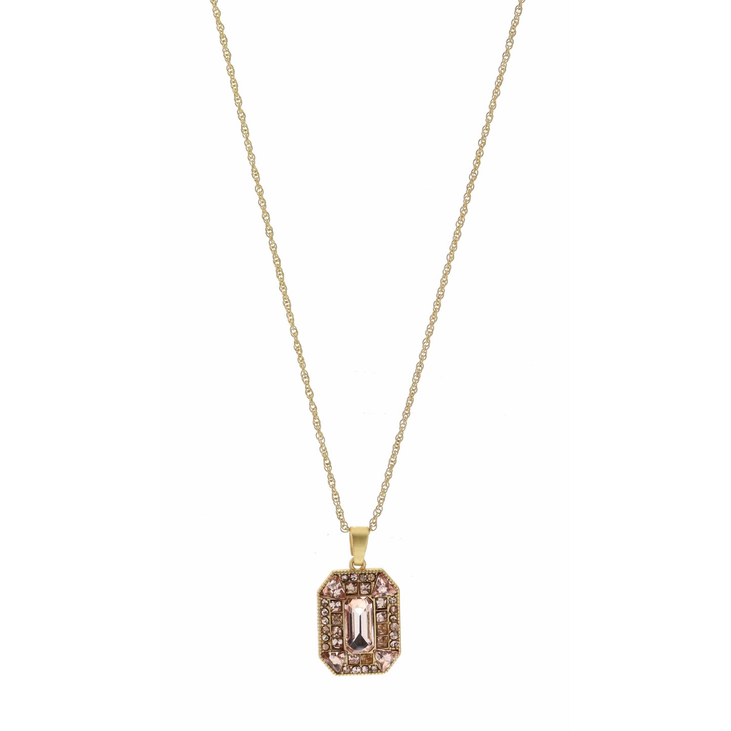 16-27" Adjustable Rose Crystal Rectangle Necklace