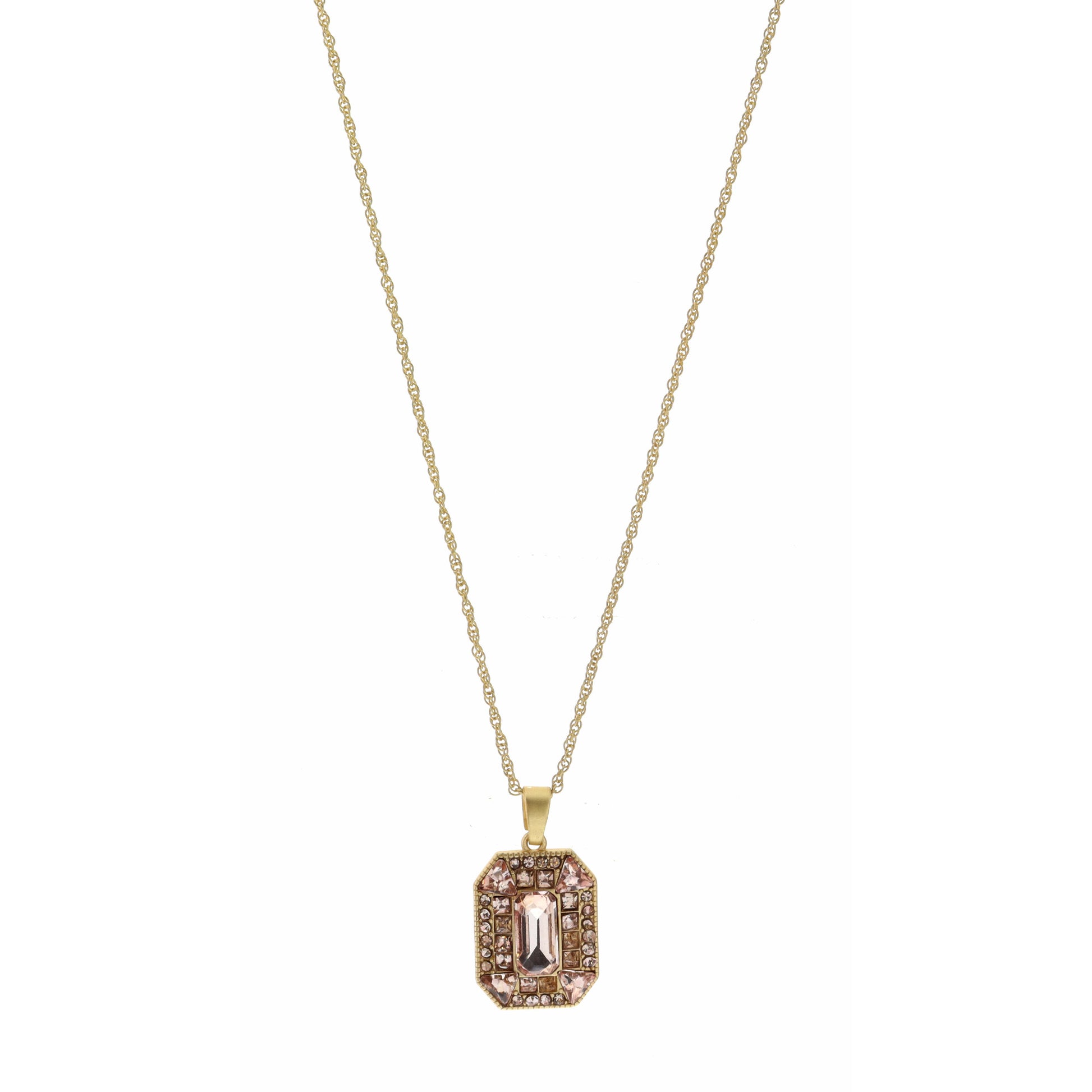 16-27" Adjustable Rose Crystal Rectangle Necklace