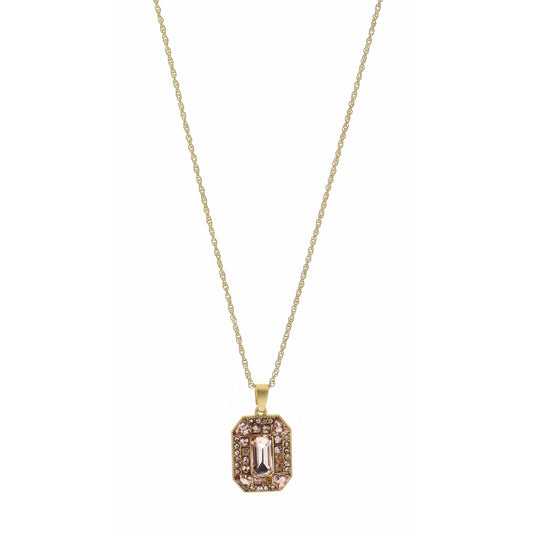 16-27" Adjustable Rose Crystal Rectangle Necklace