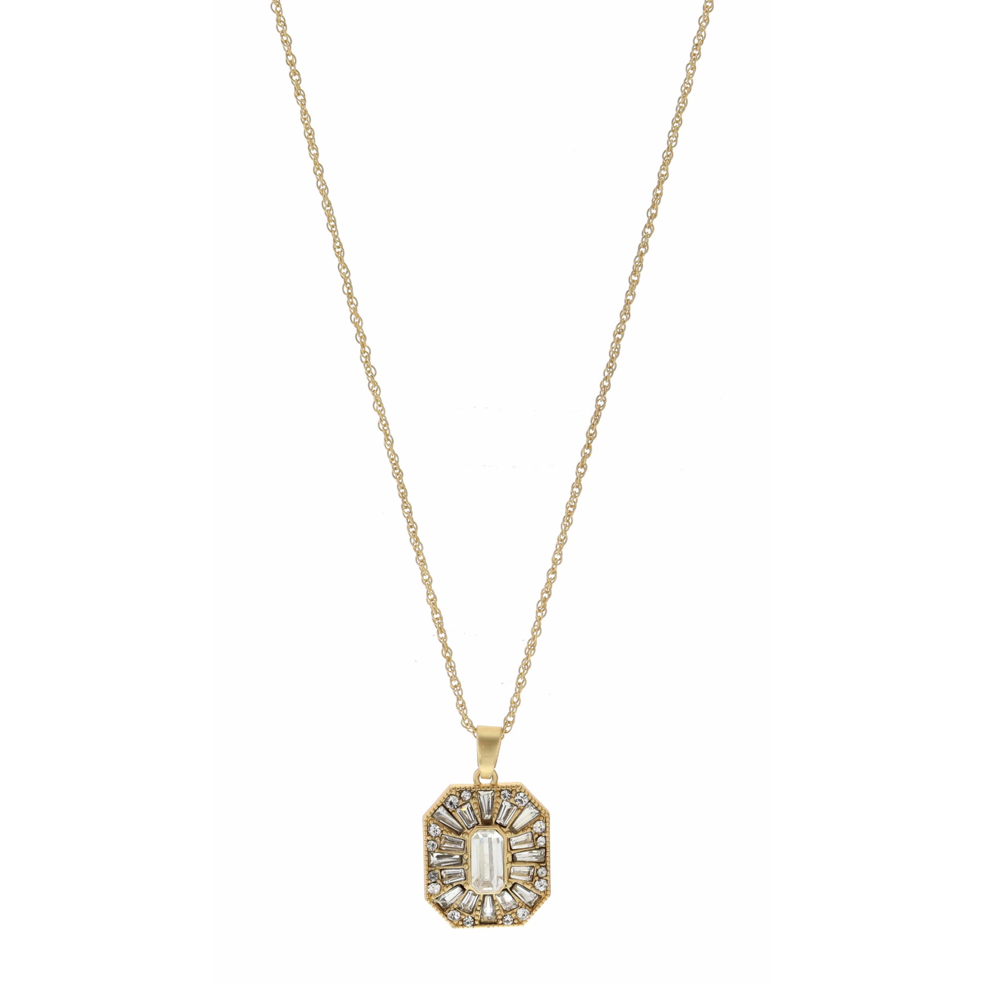 16-27" Adjustable Clear Crystal Rectangle Necklace