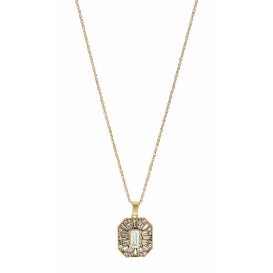 16-27" Adjustable Clear Crystal Rectangle Necklace